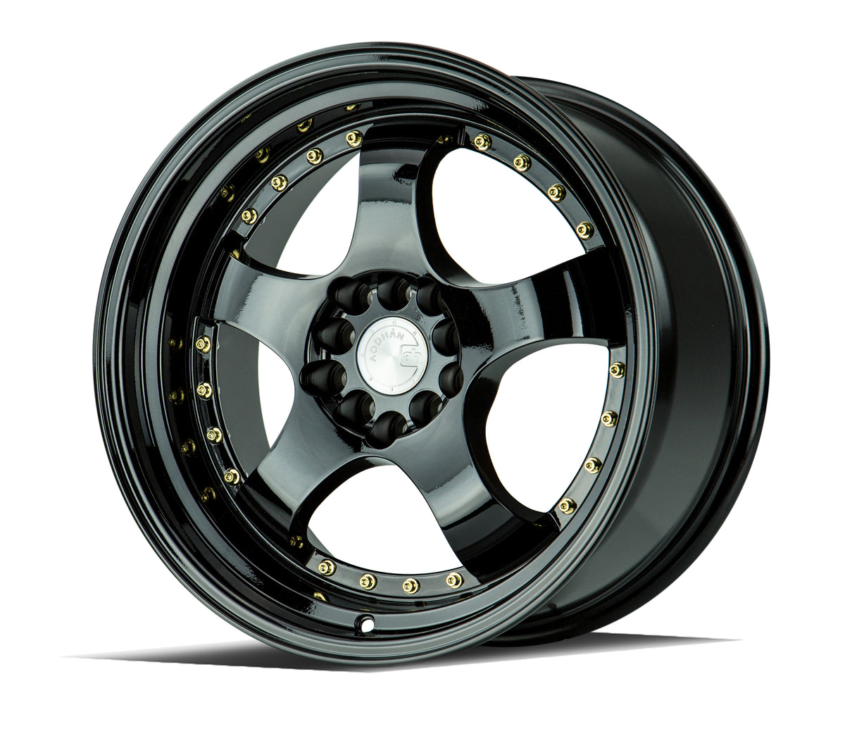 Aodhan AH03 Gloss Black W /Gold Rivets 17x9 +25 5x100|5x114.3 73.1mm - Wheelwiz