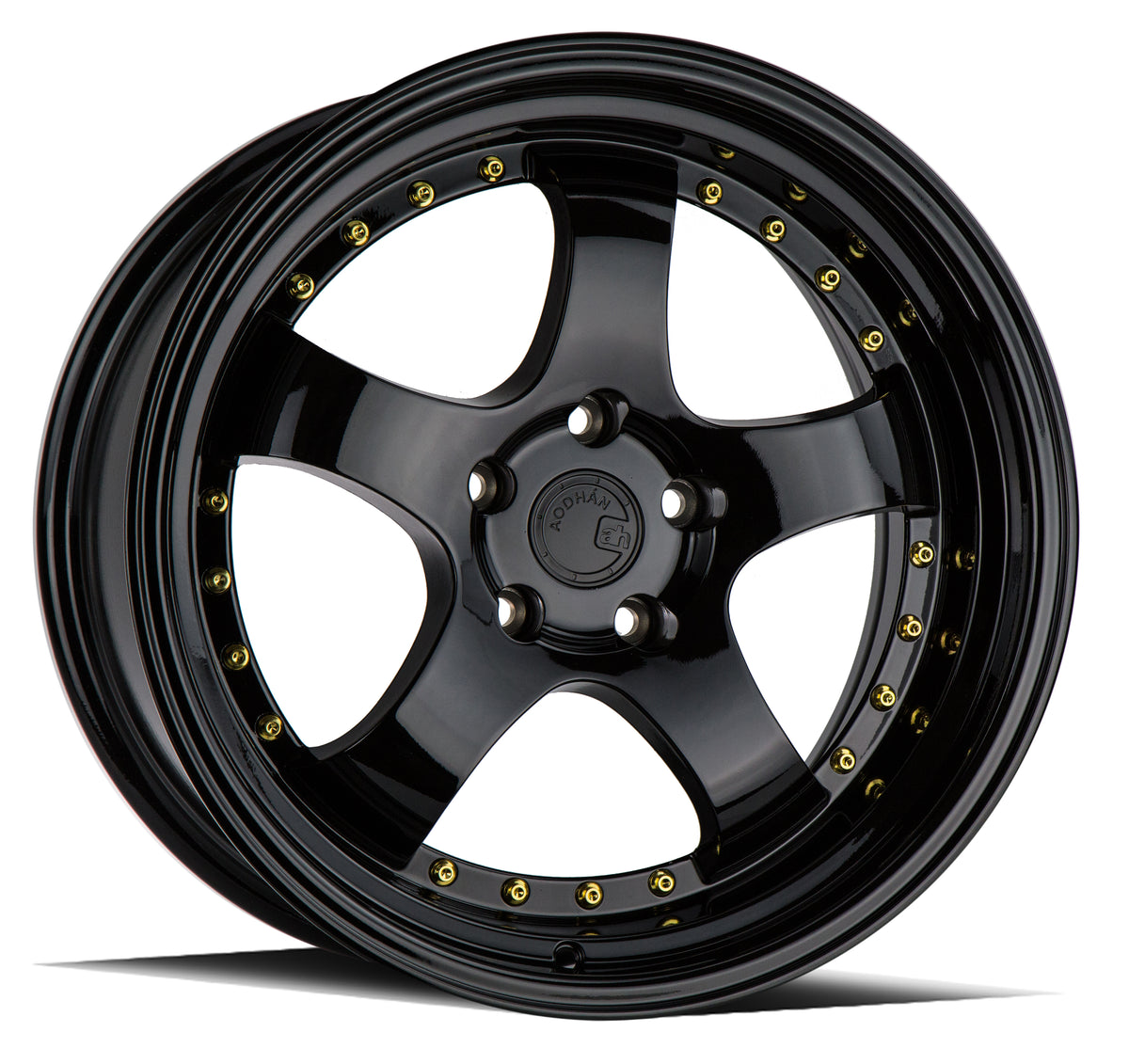 Aodhan AH03 Gloss Black W /Gold Rivets 18x9.5 +30 5x114.3 73.1mm - Wheelwiz