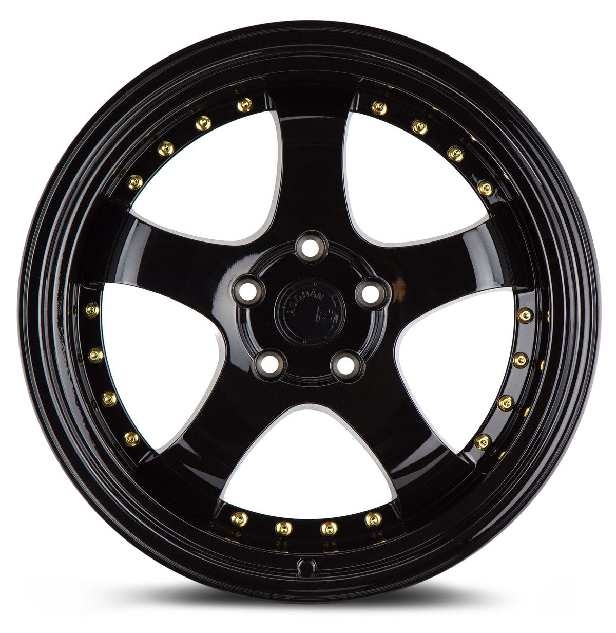 Aodhan AH03 Gloss Black W /Gold Rivets 18x9.5 +30 5x114.3 73.1mm - Wheelwiz