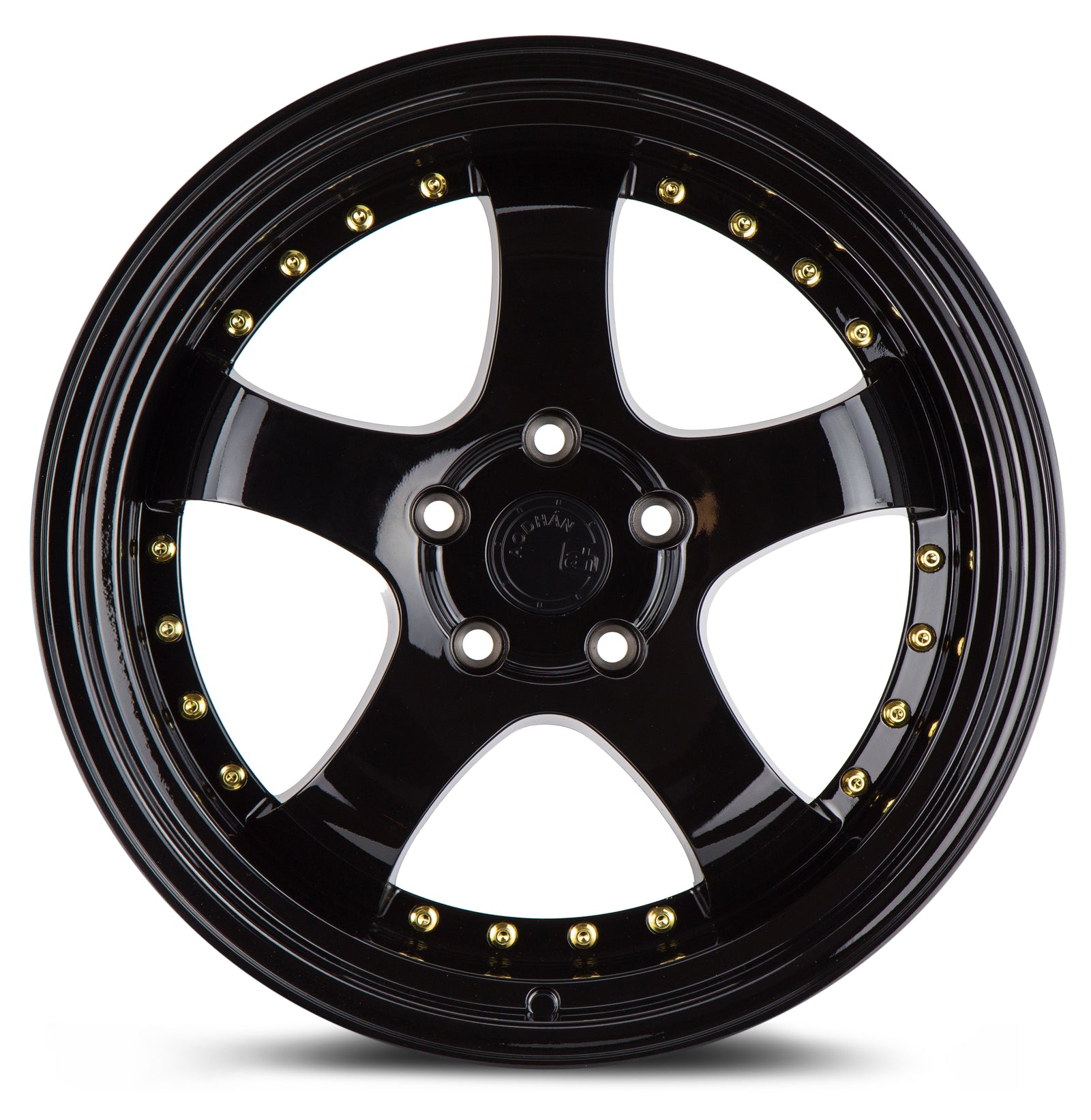 Aodhan AH03 Gloss Black W /Gold Rivets 18x9.5 +30 5x114.3 73.1mm - Wheelwiz