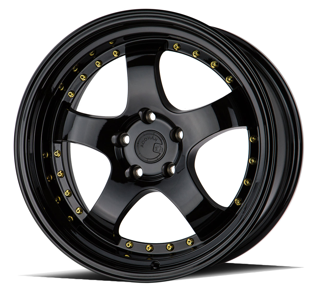 Aodhan AH03 Gloss Black W /Gold Rivets 18x9.5 +30 5x114.3 73.1mm - Wheelwiz