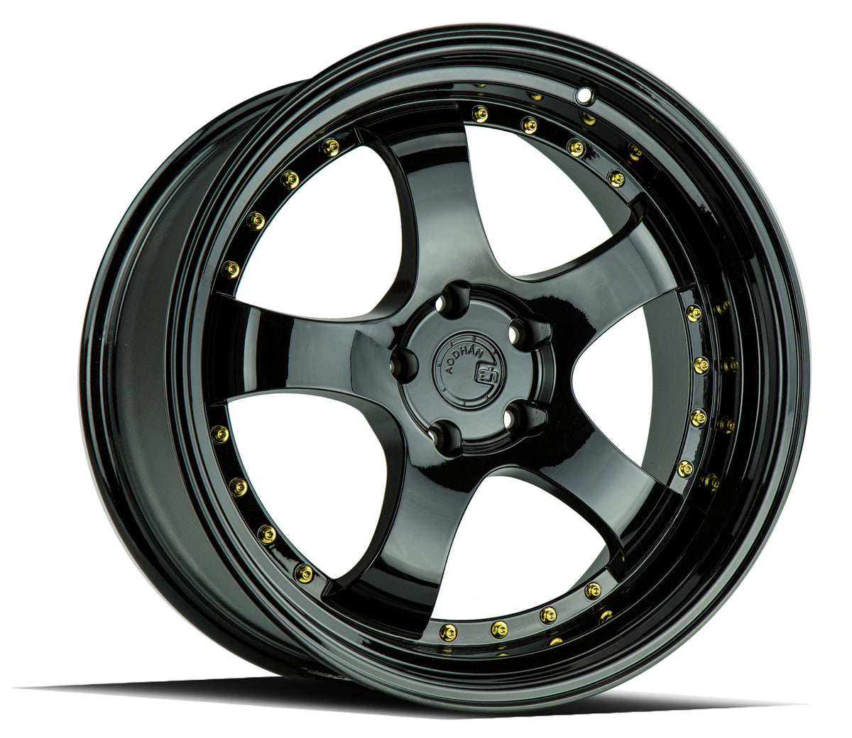 Aodhan AH03 Gloss Black W /Gold Rivets 19x11 +22 5x114.3 73.1mm - Wheelwiz