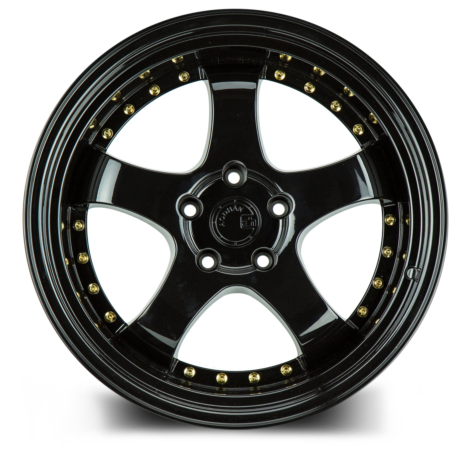 Aodhan AH03 Gloss Black W /Gold Rivets 19x11 +22 5x114.3 73.1mm - Wheelwiz