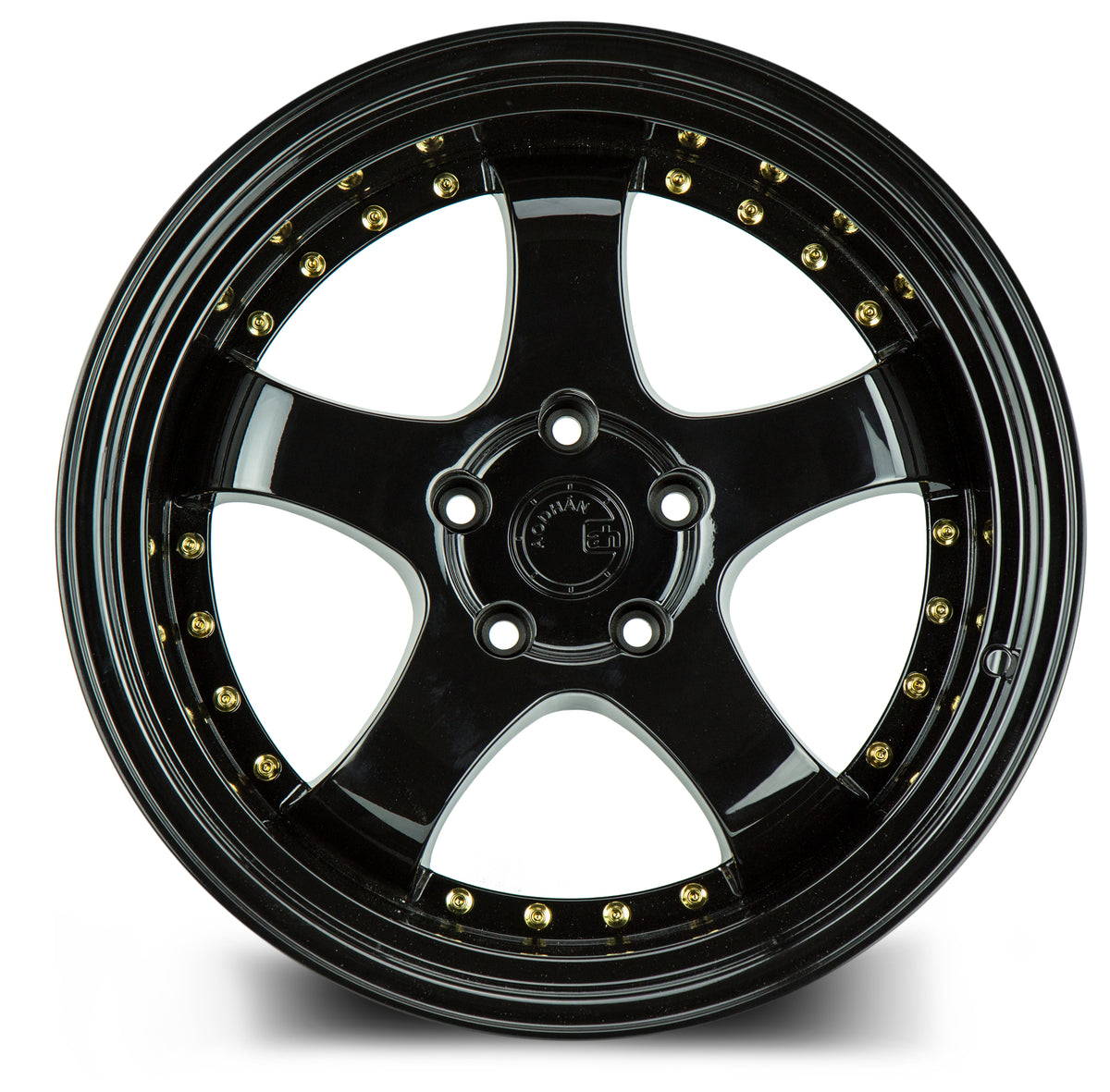 Aodhan AH03 Gloss Black W /Gold Rivets 19x11 +15 5x114.3 73.1mm - Wheelwiz