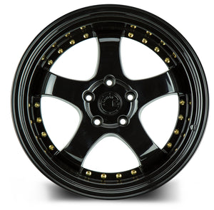 Aodhan AH03 Gloss Black W /Gold Rivets 19x11 +15 5x114.3 73.1mm - Wheelwiz
