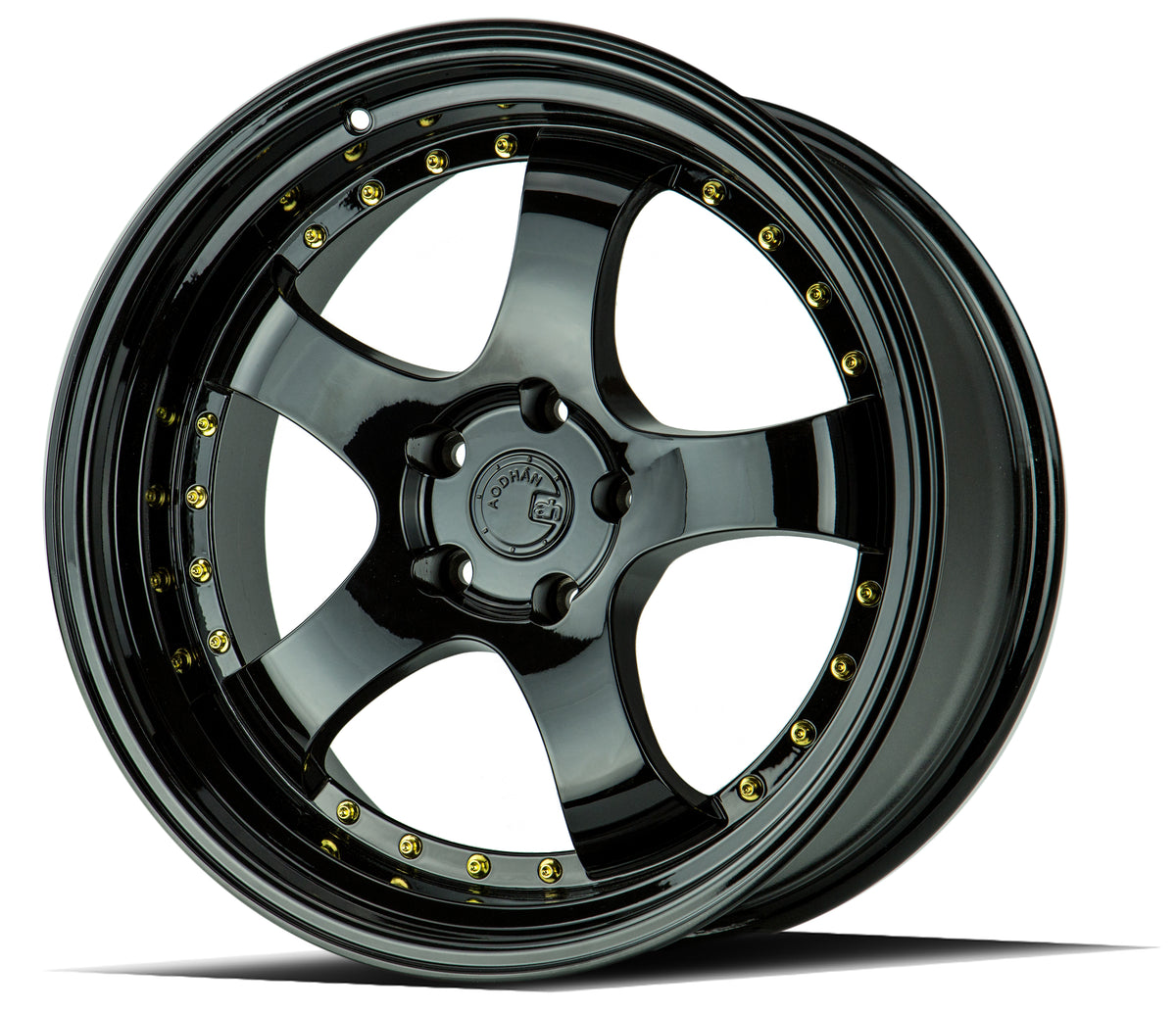 Aodhan AH03 Gloss Black W /Gold Rivets 19x11 +15 5x114.3 73.1mm - Wheelwiz