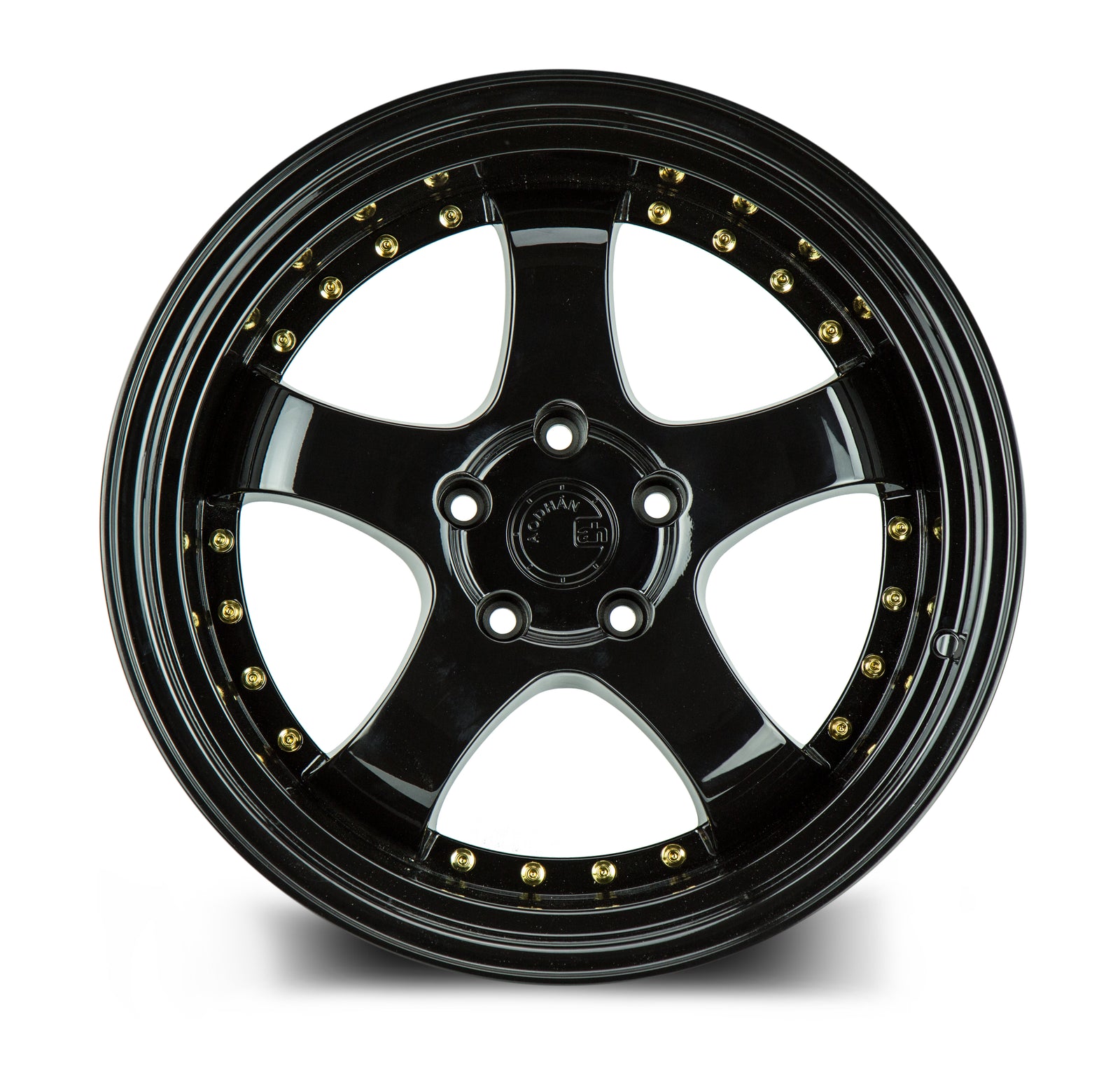 Aodhan AH03 Gloss Black W /Gold Rivets 19x9.5 +22 5x114.3 73.1mm - Wheelwiz