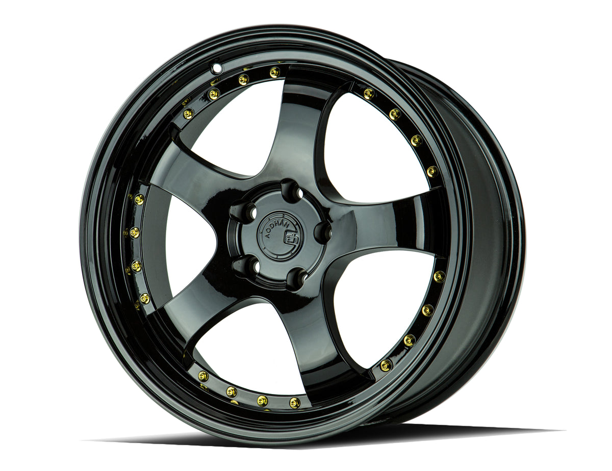 Aodhan AH03 Gloss Black W /Gold Rivets 19x9.5 +22 5x114.3 73.1mm - Wheelwiz