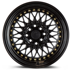 Aodhan AH05 Gloss Black W /Gold Rivets 15x8 +20 4x100|4x114.3 73.1mm - Wheelwiz