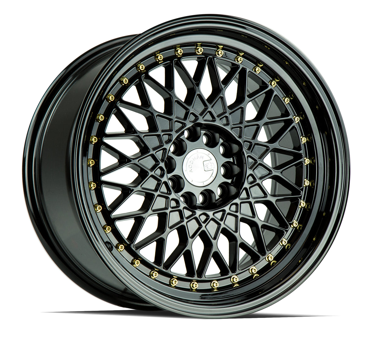 Aodhan AH05 Gloss Black W /Gold Rivets 17x9 +25 5x100|5x114.3 73.1mm - Wheelwiz