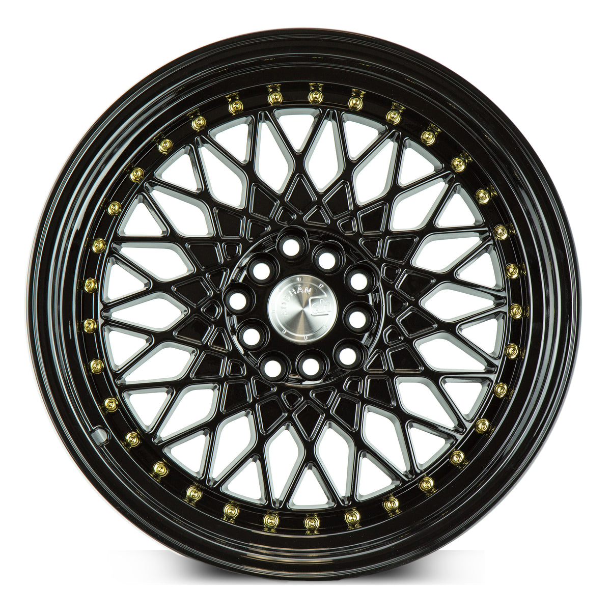 Aodhan AH05 Gloss Black W /Gold Rivets 17x9 +25 5x100|5x114.3 73.1mm - Wheelwiz