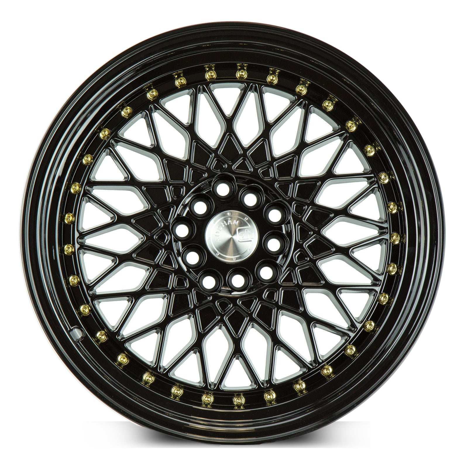 Aodhan AH05 Gloss Black W /Gold Rivets 17x9 +25 5x100|5x114.3 73.1mm - Wheelwiz