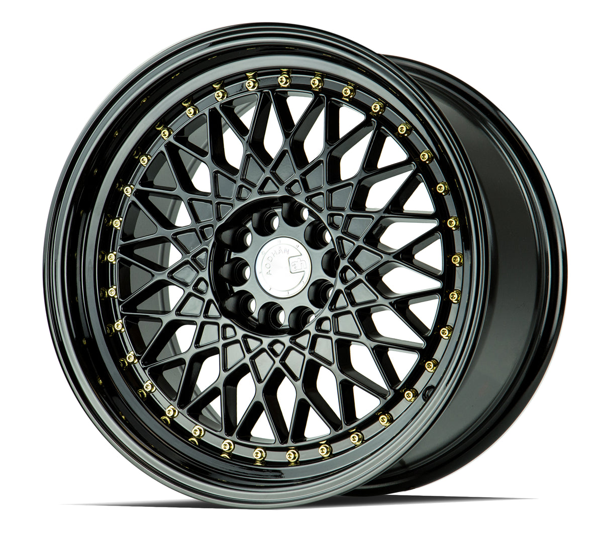 Aodhan AH05 Gloss Black W /Gold Rivets 17x9 +25 5x100|5x114.3 73.1mm - Wheelwiz