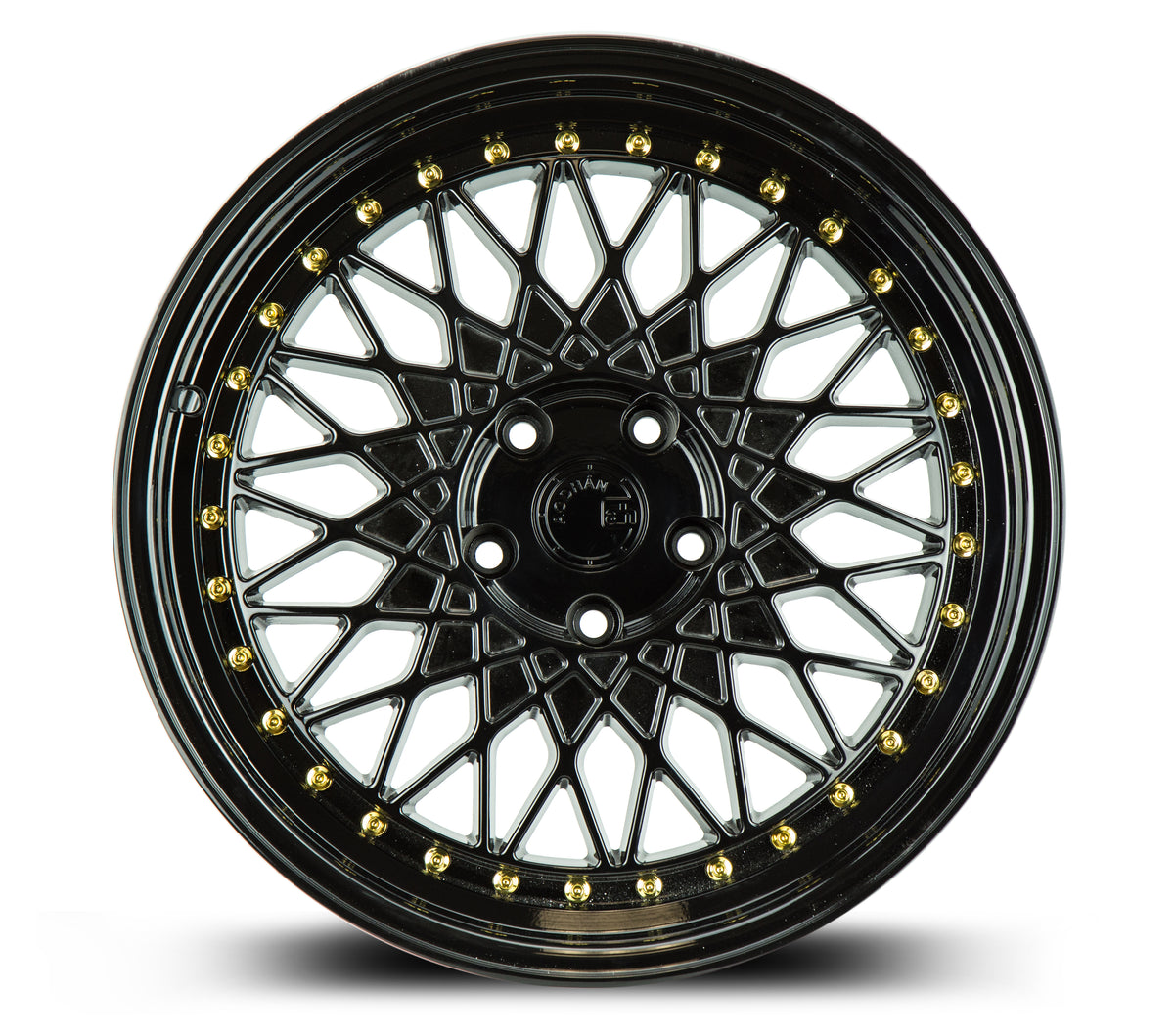 Aodhan AH05 Gloss Black W /Gold Rivets 18x8.5 +35 5x114.3 73.1mm - Wheelwiz