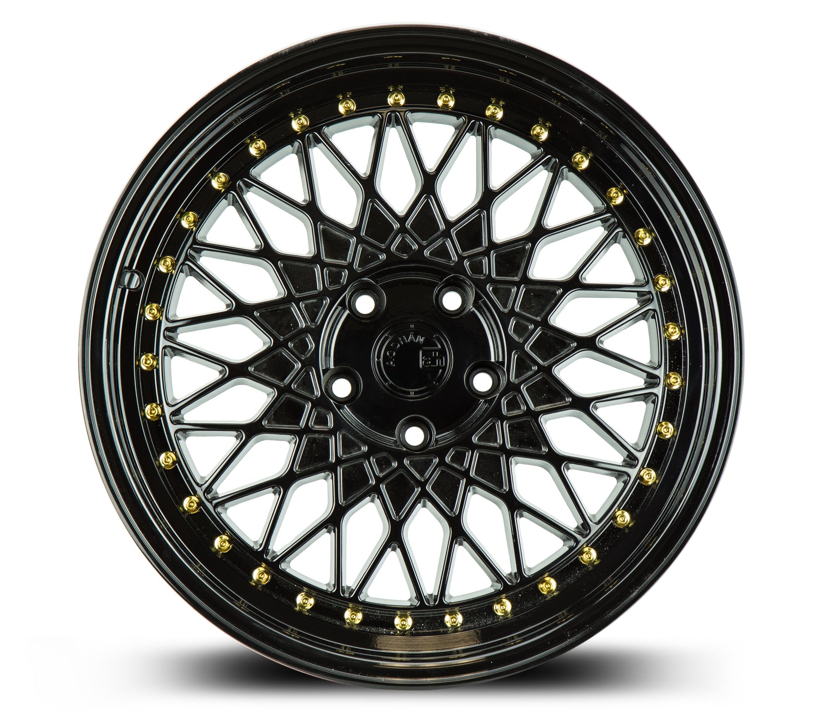 Aodhan AH05 Gloss Black W /Gold Rivets 18x8.5 +35 5x114.3 73.1mm - Wheelwiz