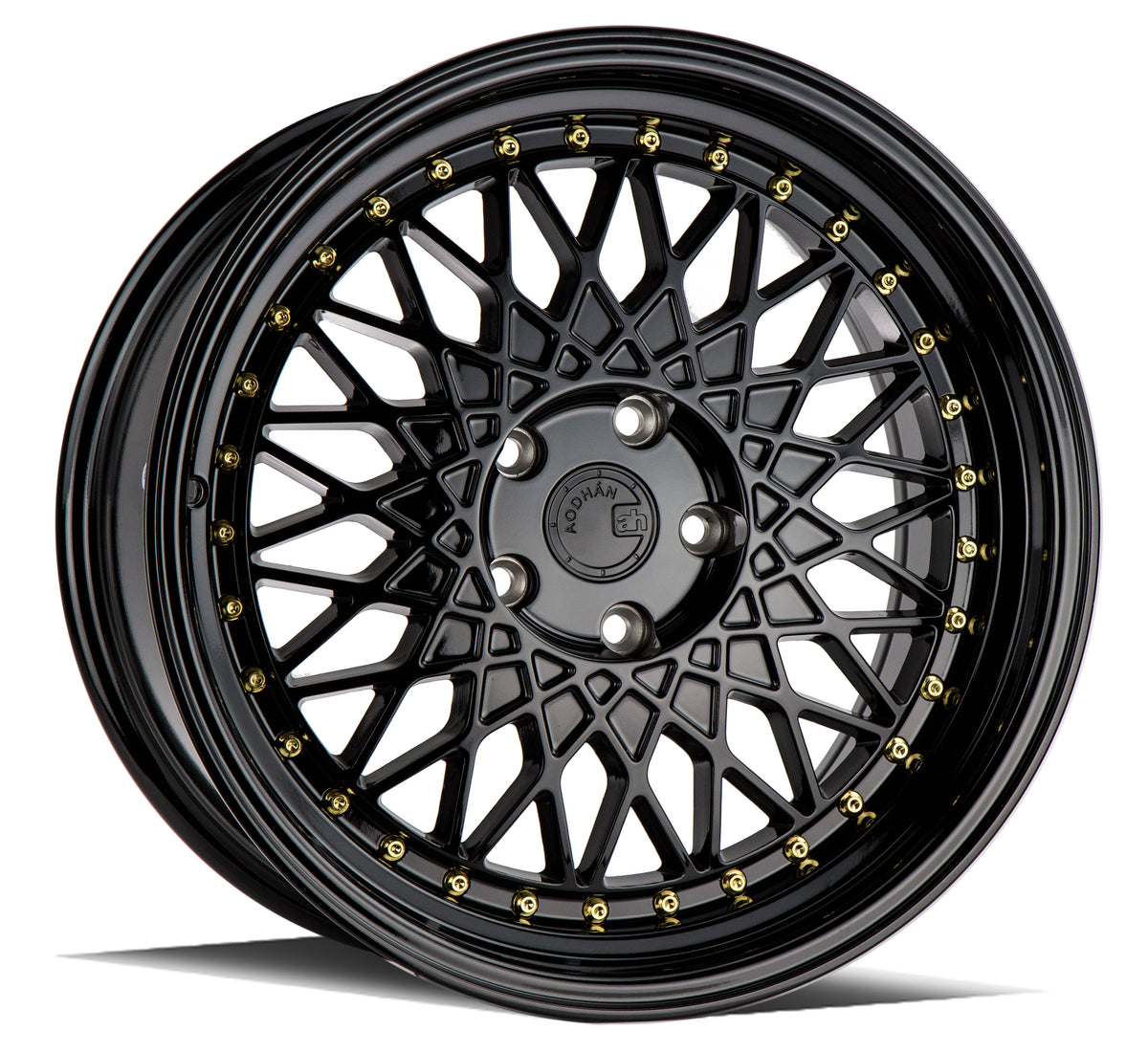 Aodhan AH05 Gloss Black W /Gold Rivets 18x9.5 +35 5x114.3 73.1mm - Wheelwiz