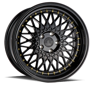 Aodhan AH05 Gloss Black W /Gold Rivets 18x9.5 +35 5x114.3 73.1mm - Wheelwiz