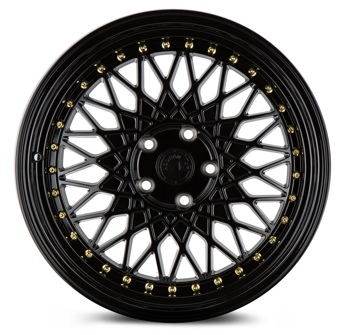 Aodhan AH05 Gloss Black W /Gold Rivets 18x9.5 +35 5x114.3 73.1mm - Wheelwiz