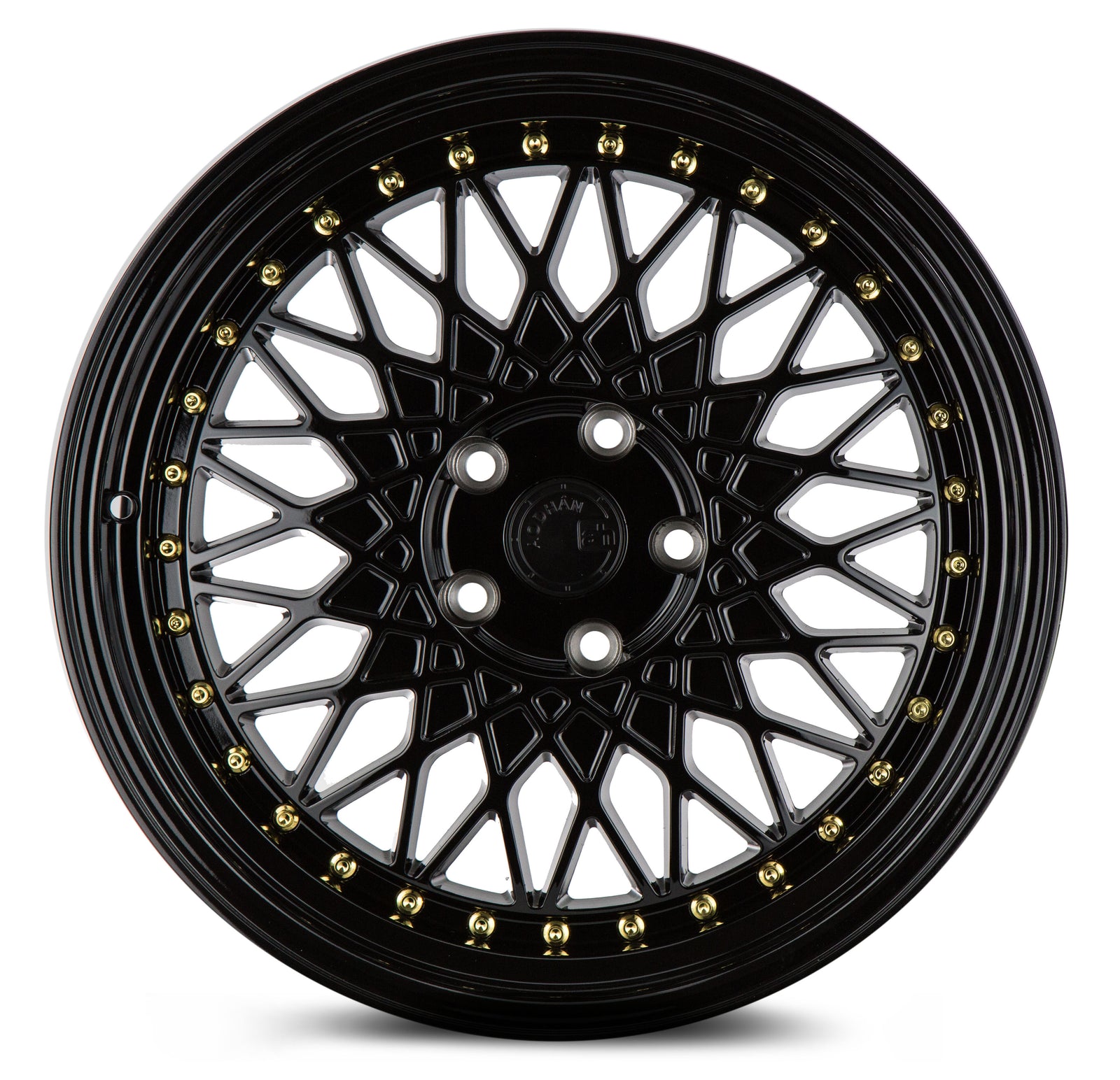 Aodhan AH05 Gloss Black W /Gold Rivets 18x9.5 +35 5x114.3 73.1mm - Wheelwiz