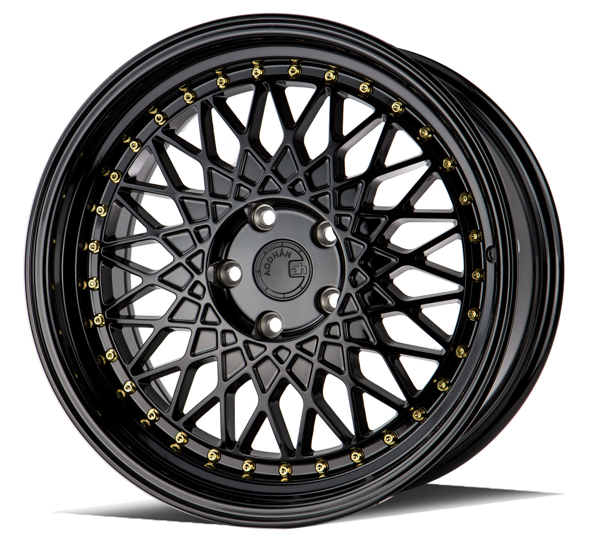 Aodhan AH05 Gloss Black W /Gold Rivets 18x9.5 +35 5x114.3 73.1mm - Wheelwiz