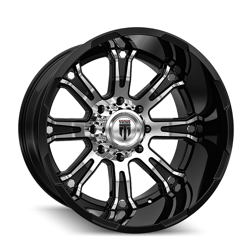American Truxx BOMB Gloss black machined 20x12 -44 8x165.1mm 125.2mm - WheelWiz