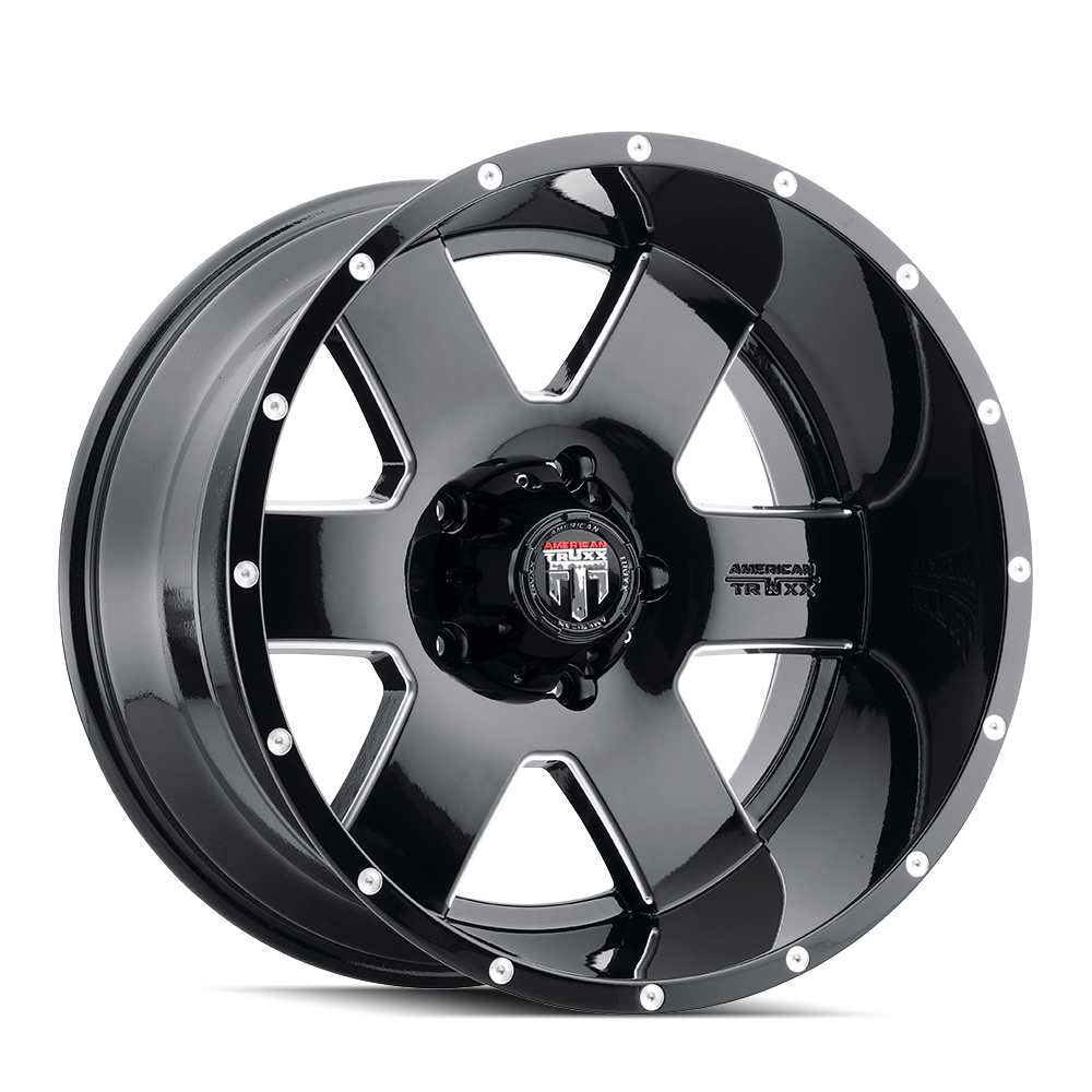 American Truxx ARMOR Gloss black milled 18x9 -12 8x165.1mm 125.2mm - WheelWiz