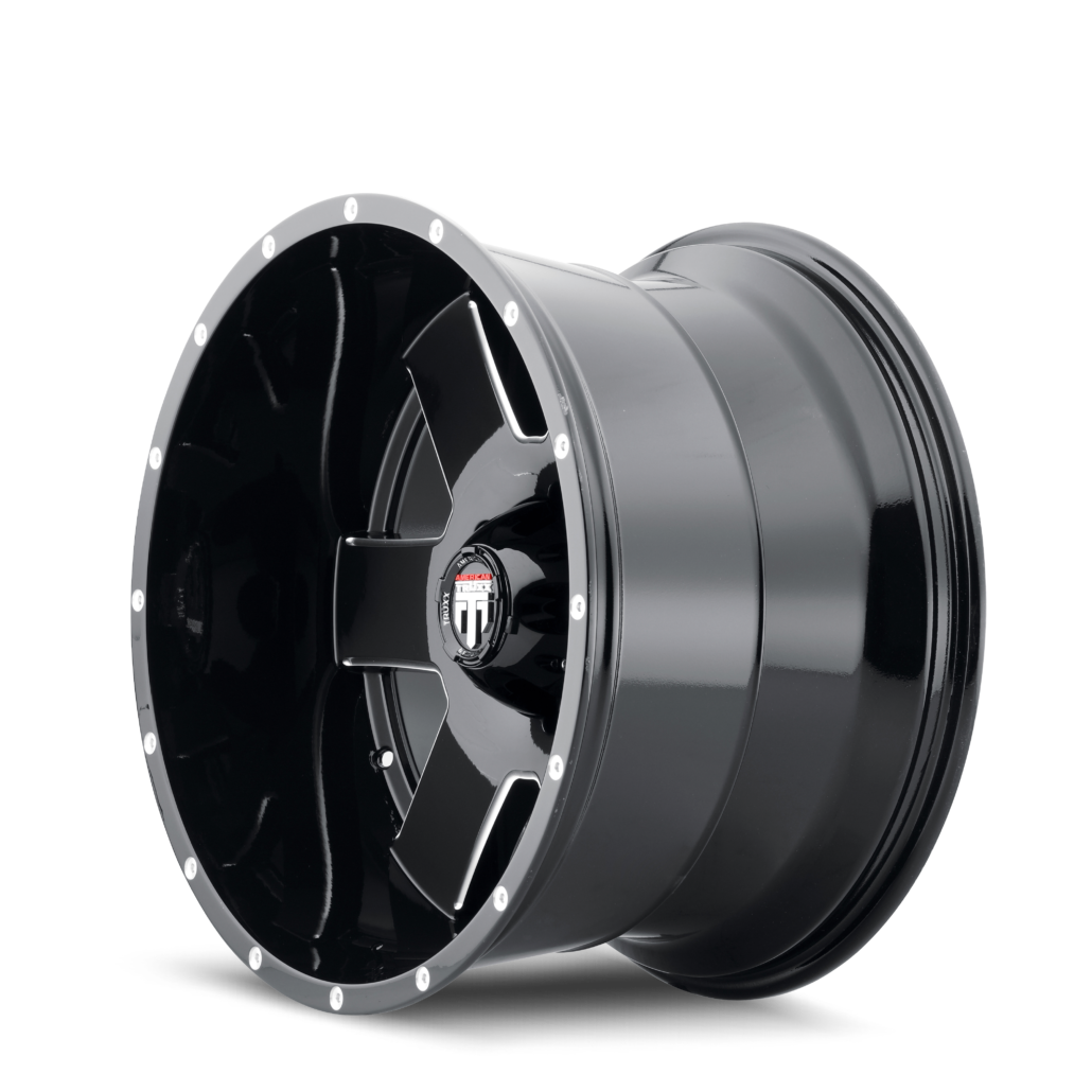 American Truxx ARMOR Gloss black milled 18x9 -12 6x139.7mm 106.1mm - WheelWiz