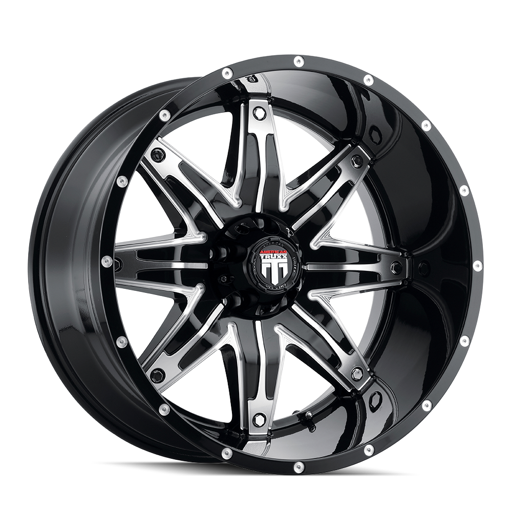 American Truxx LONESTAR Gloss black machined 22x12 -44 5x139.7mm 87.1mm - WheelWiz