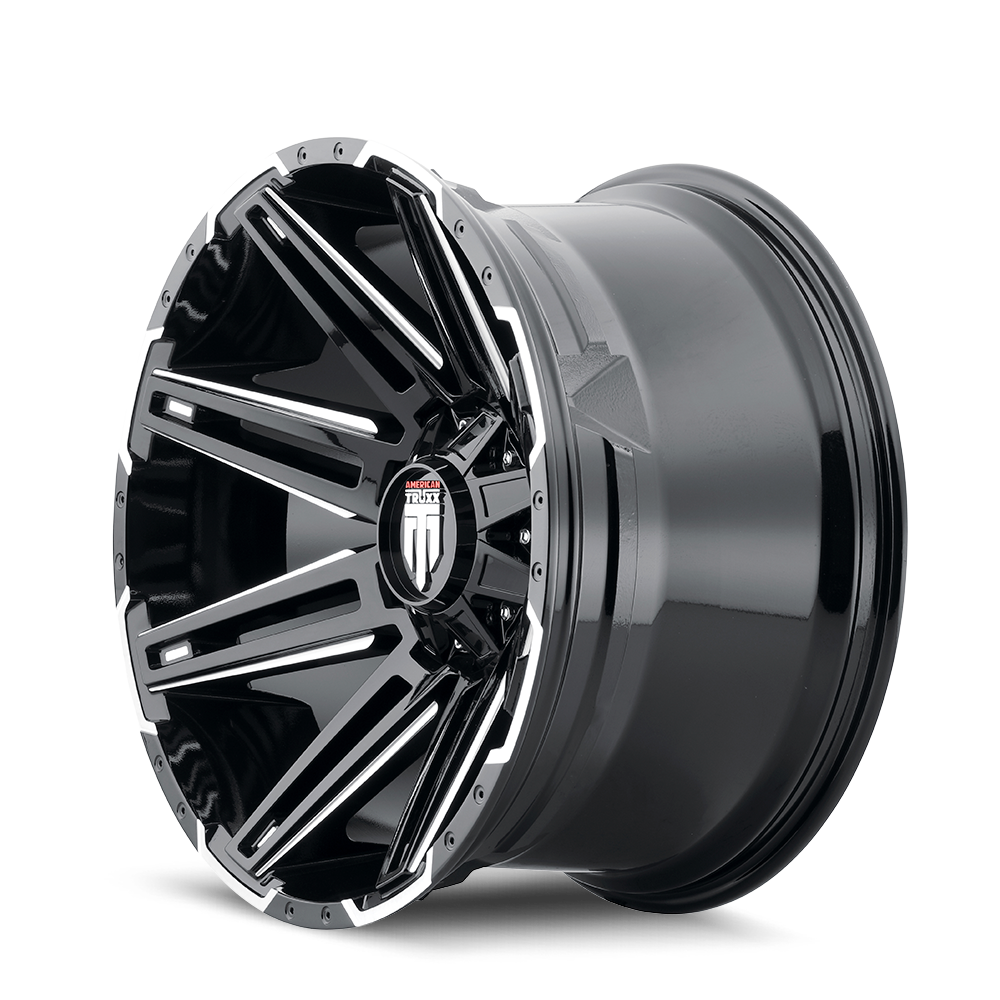 American Truxx BOOM Gloss black milled 22x12 -44 8x170mm 125.2mm - Wheelwiz