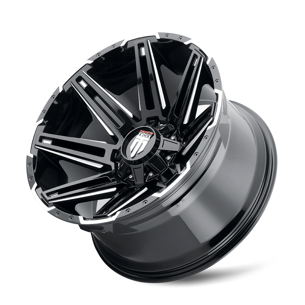 American Truxx BOOM Gloss black milled 18x9 -12 8x180mm 124.2mm - Wheelwiz