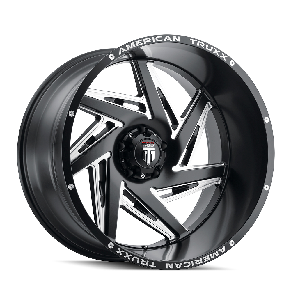 American Truxx SPIRAL Satin black milled 22x12 -44 8x165.1mm 125.2mm - Wheelwiz