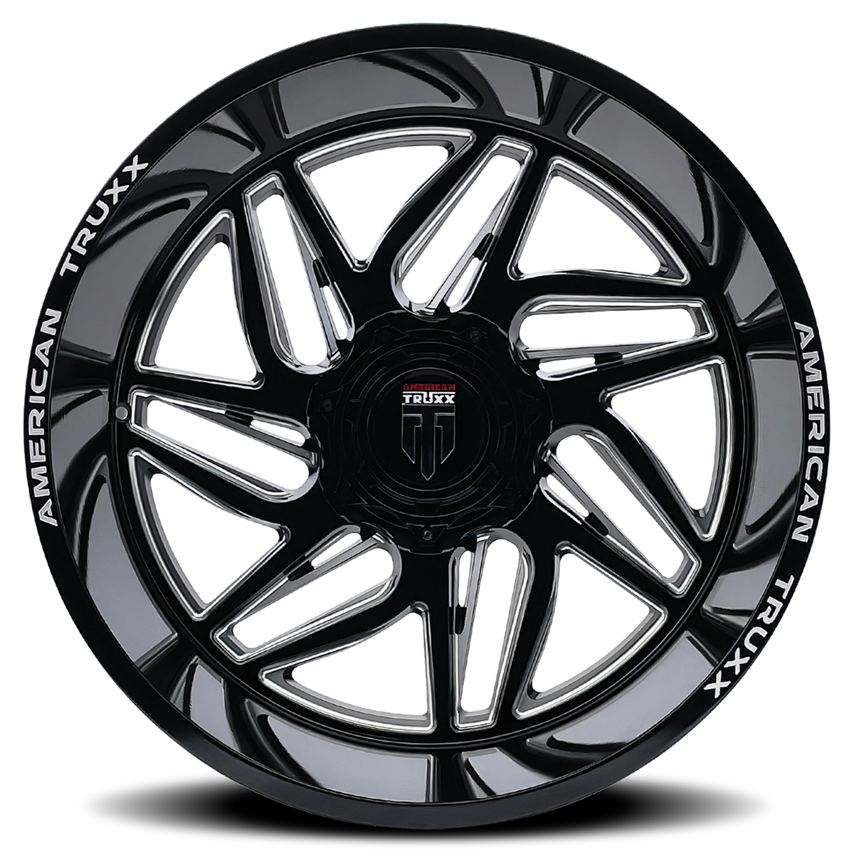American Truxx GOLIATH Gloss black milled 24x14 -76 6x135|6x139.7mm 106.1mm - Wheelwiz