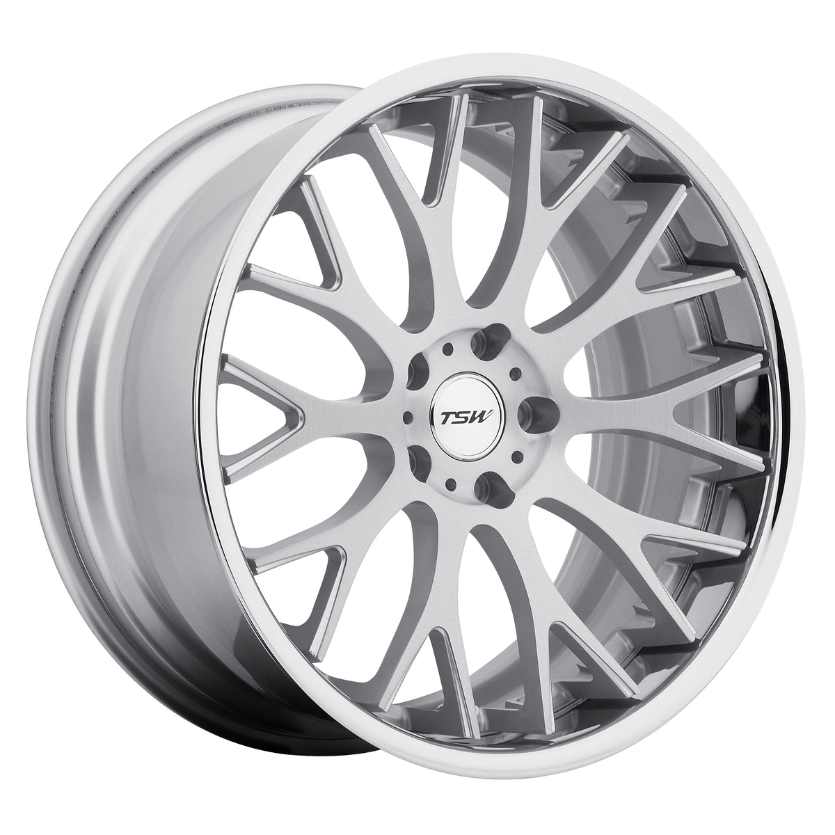 TSW AMAROO Silver W/ Brushed Face &amp; Chrome Stainless Lip 19x10.5 +27 5x114.3mm 76.1mm - Wheelwiz