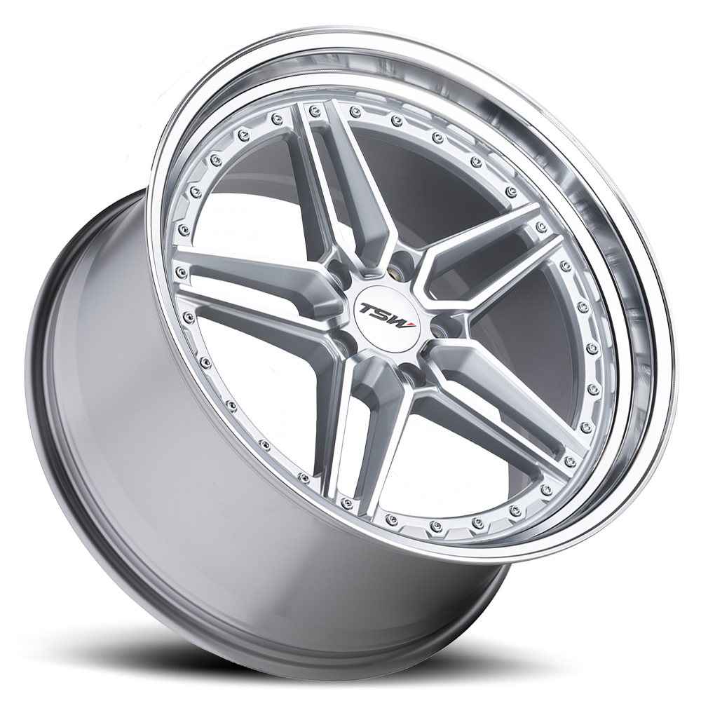 TSW ASCARI Silver W/ Mirror Cut Face &amp; Lip 20x10.5 +40 5x114.3mm 76.1mm - Wheelwiz