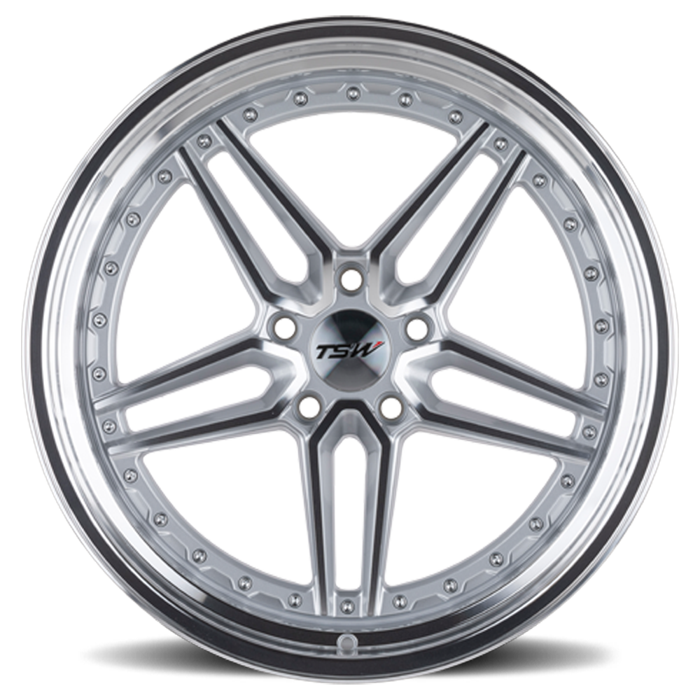 TSW ASCARI Silver W/ Mirror Cut Face &amp; Lip 20x10.5 +40 5x114.3mm 76.1mm - Wheelwiz