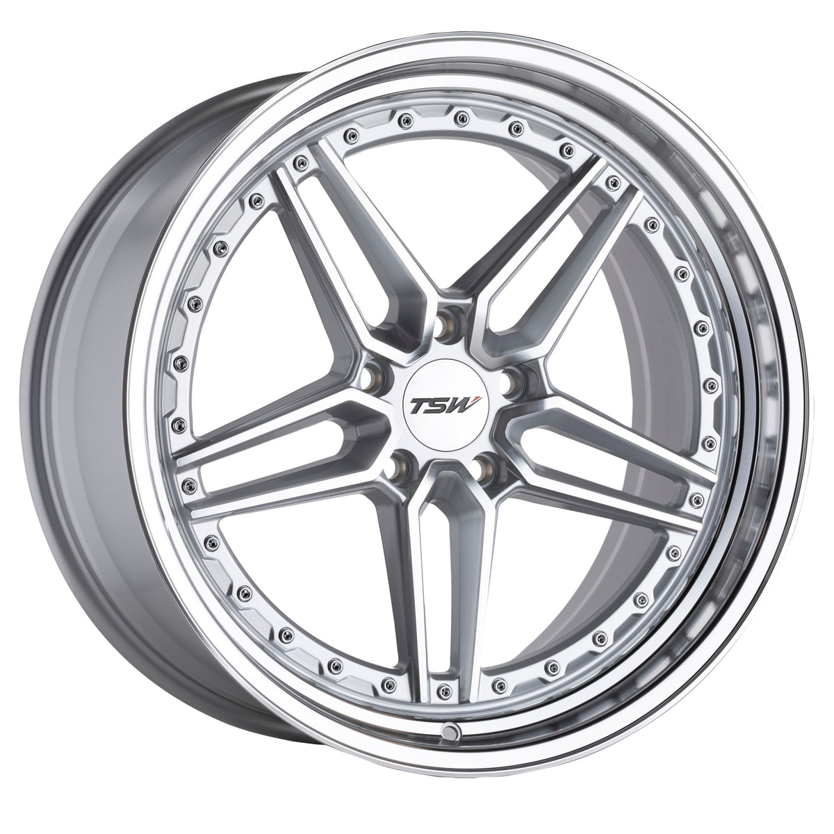TSW ASCARI Silver W/ Mirror Cut Face &amp; Lip 20x10.5 +40 5x114.3mm 76.1mm - Wheelwiz