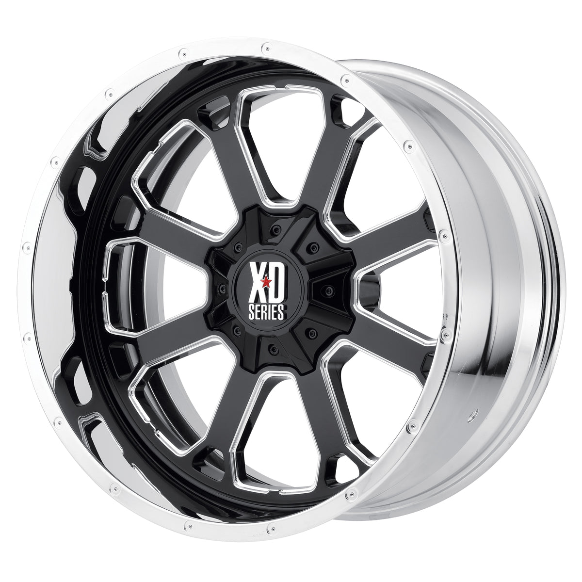 XD Series XD202 BUCK 25 Chrome Center Gloss Black Milled Lip 22x12 -44 6x135|6x139.7mm 106.1mm - Wheelwiz