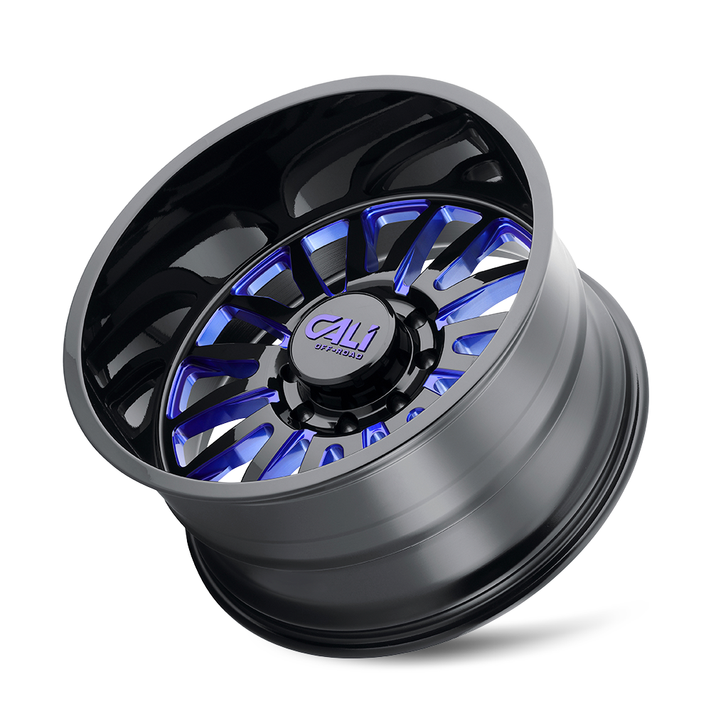 Cali Off-road SUMMIT Gloss black milled prism blue 22x12 -51 6x139.7mm 106mm - Wheelwiz