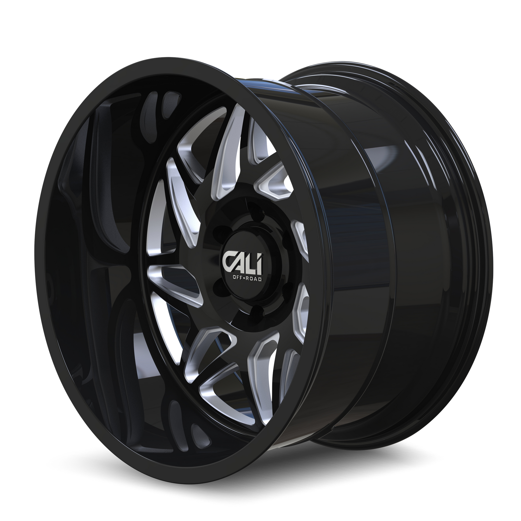 Cali Off-road GEMINI Gloss black milled 22x12 -51 6x135mm 87.1mm