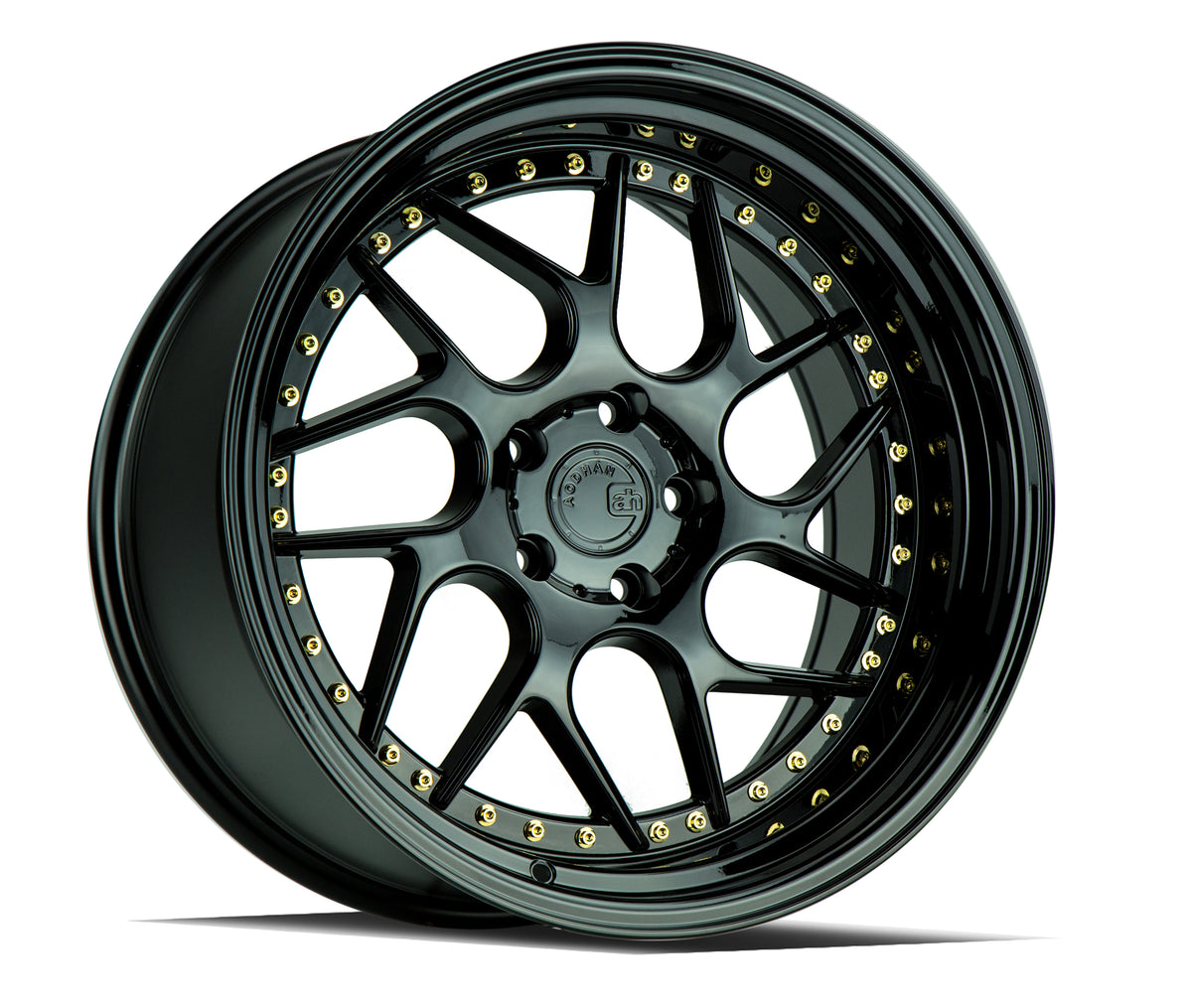 Aodhan DS01 Gloss Black W /Gold Rivets 18x10.5 +25 5x120 72.6mm - Wheelwiz