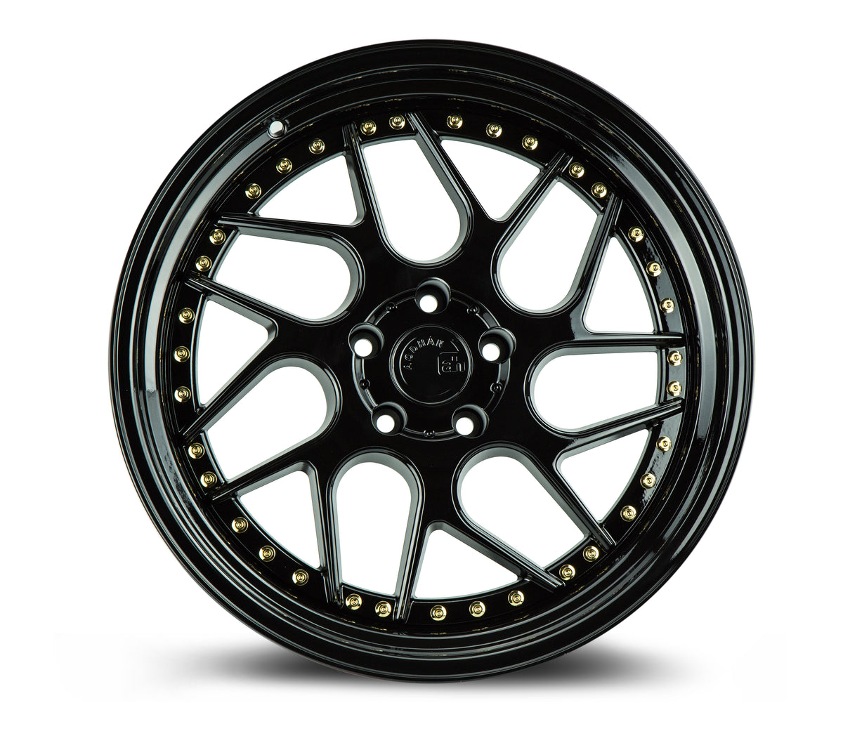 Aodhan DS01 Gloss Black W /Gold Rivets 18x10.5 +15 5x114.3 73.1mm - Wheelwiz