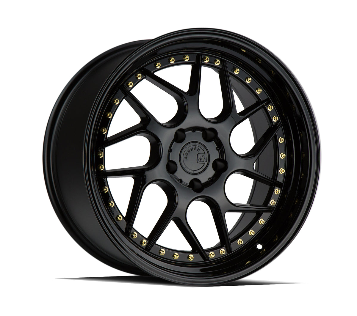 Aodhan DS01 Gloss Black W /Gold Rivets 18x8.5 +35 5x114.3 73.1mm - Wheelwiz