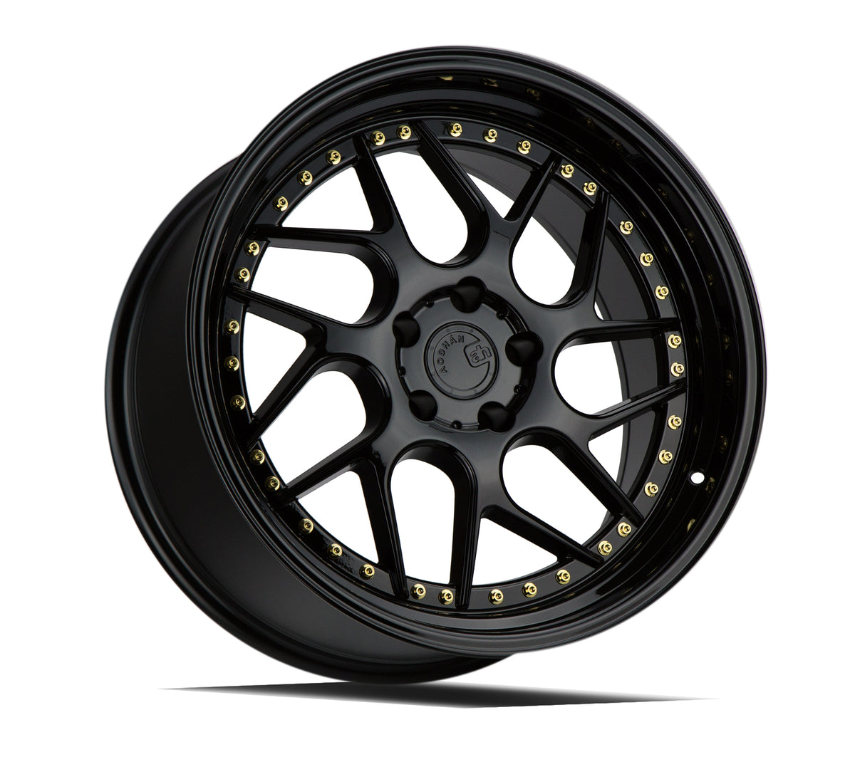 Aodhan DS01 Gloss Black W /Gold Rivets 18x8.5 +35 5x100 73.1mm - Wheelwiz
