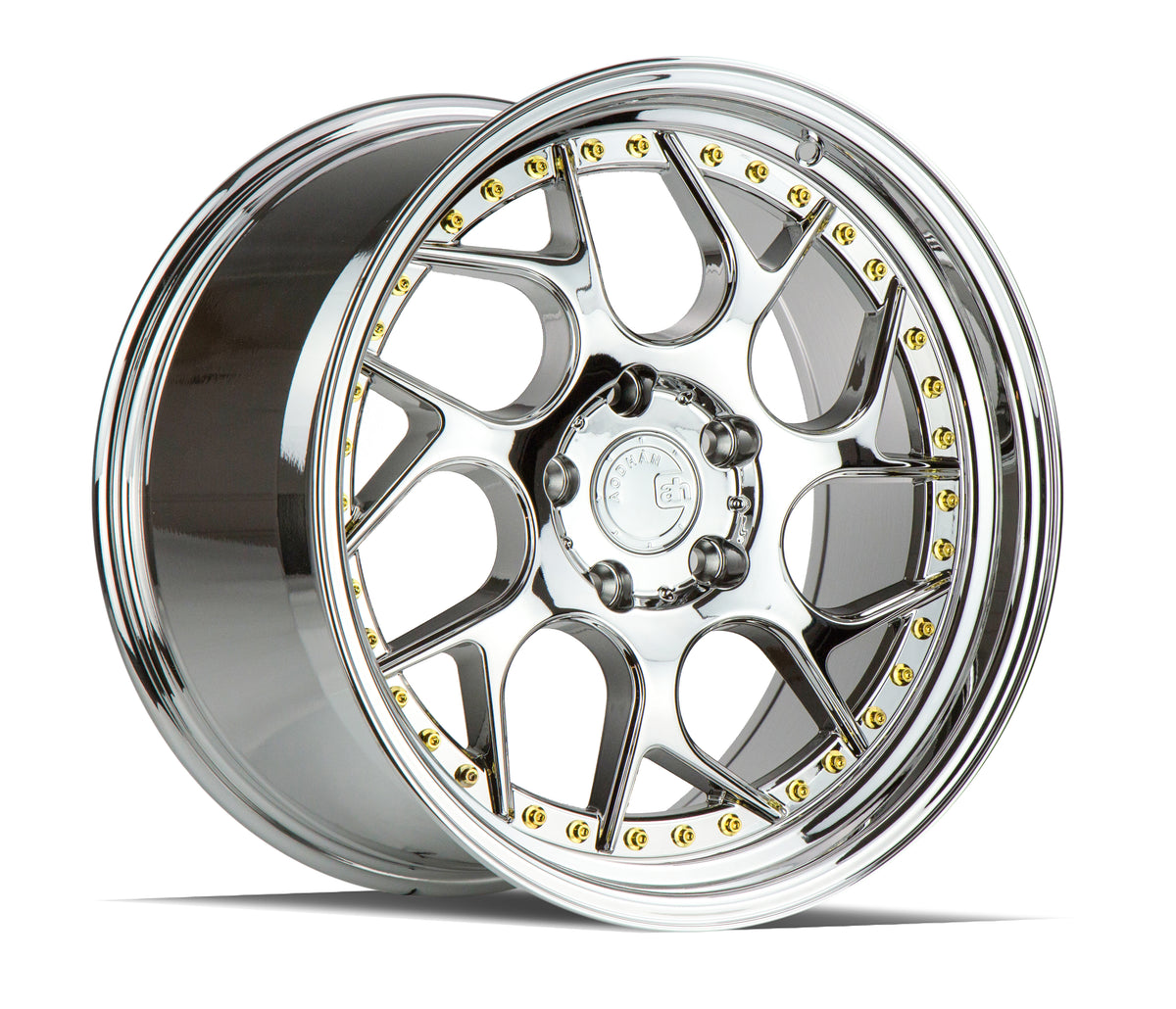 Aodhan DS01 Vacuum Chrome W/ Gold Rivets 18x8.5 +35 5x100 73.1mm - Wheelwiz