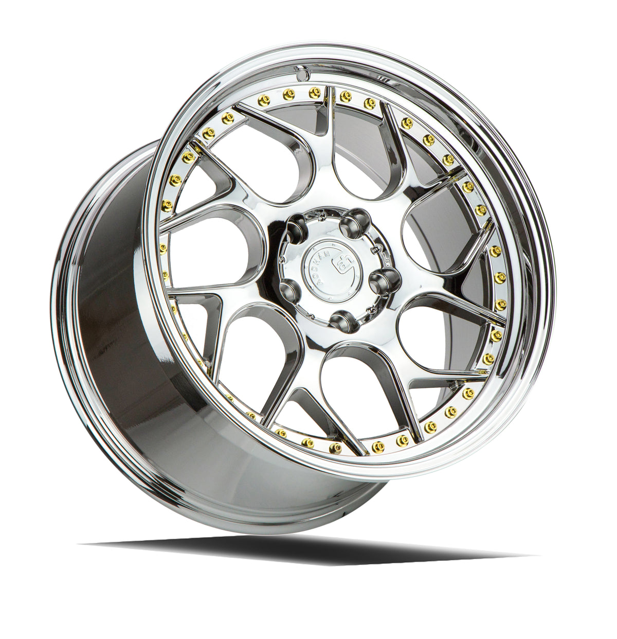 Aodhan DS01 Vacuum Chrome W/ Gold Rivets 18x8.5 +35 5x114.3 73.1mm - Wheelwiz
