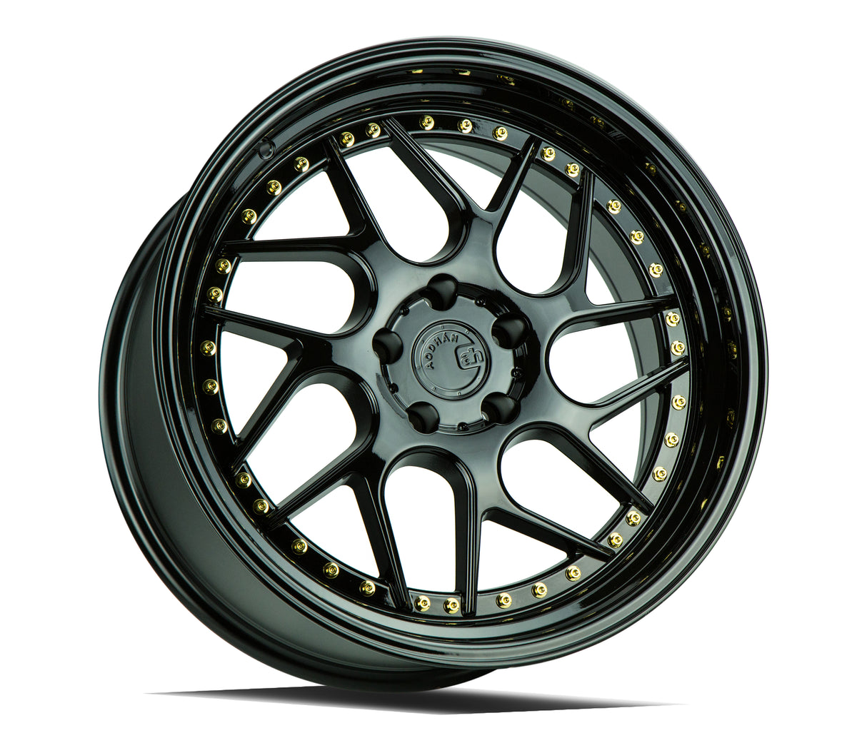 Aodhan DS01 Gloss Black W /Gold Rivets 18x9.5 +25 5x120 72.6mm - Wheelwiz