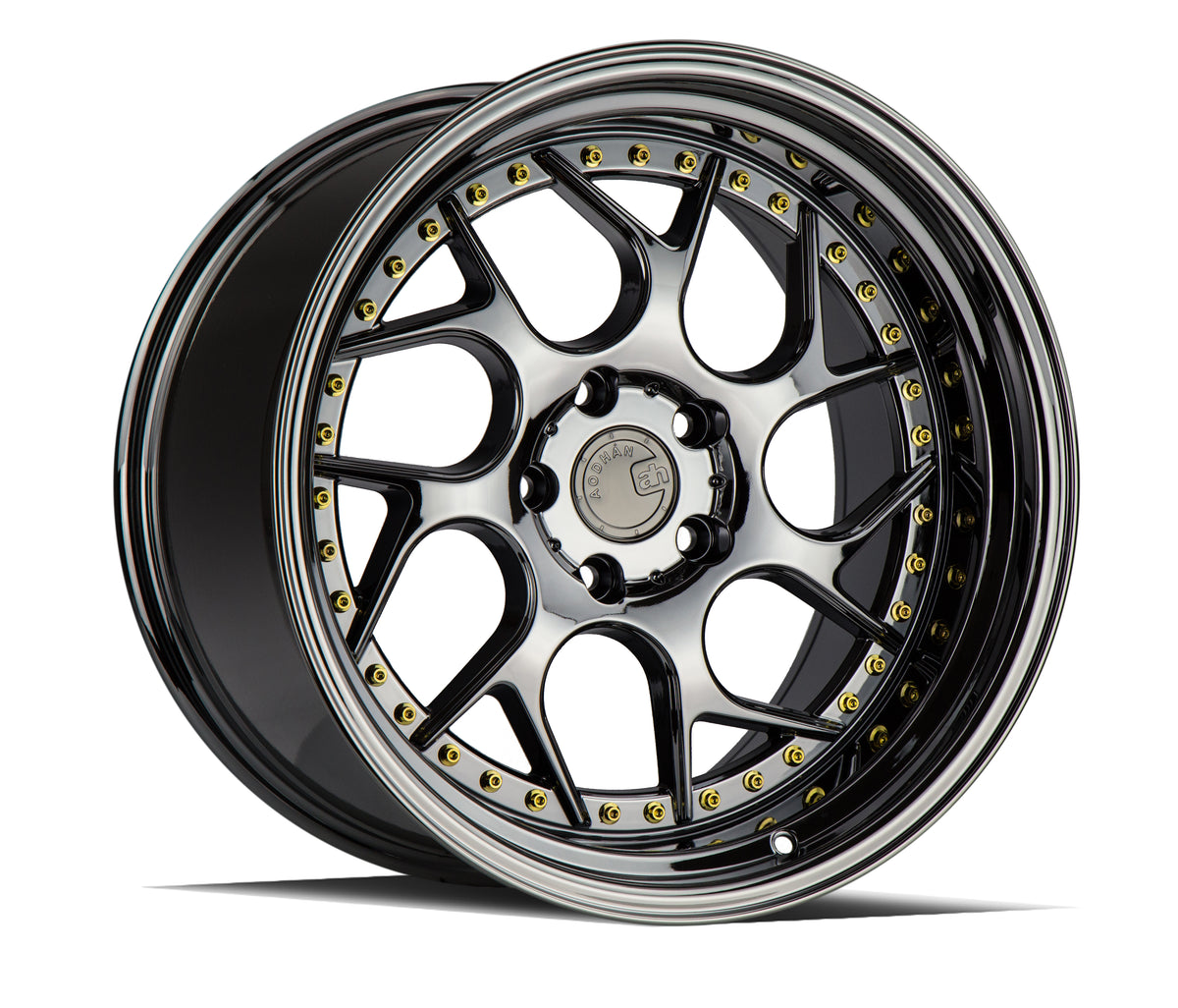 Aodhan DS01 Black Vacuum W/ Gold Rivets 19x10.5 +22 5x114.3 73.1mm - Wheelwiz