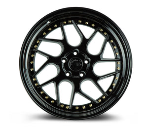 Aodhan DS01 Gloss Black W /Gold Rivets 19x10.5 +15 5x114.3 73.1mm - Wheelwiz