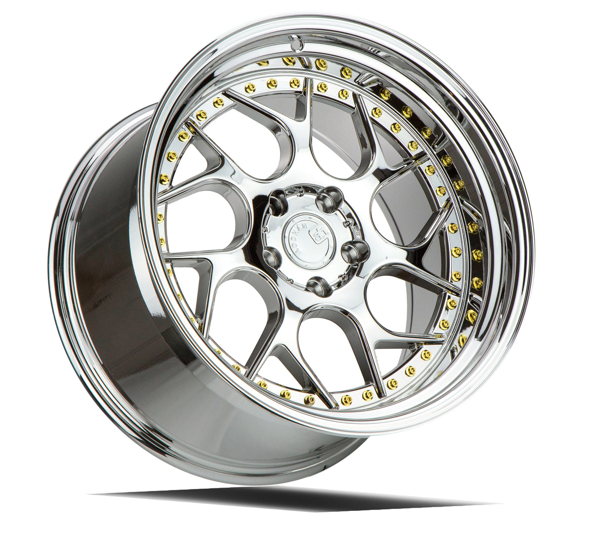 Aodhan DS01 Vacuum Chrome W/ Gold Rivets 19x10.5 +22 5x114.3 73.1mm - Wheelwiz