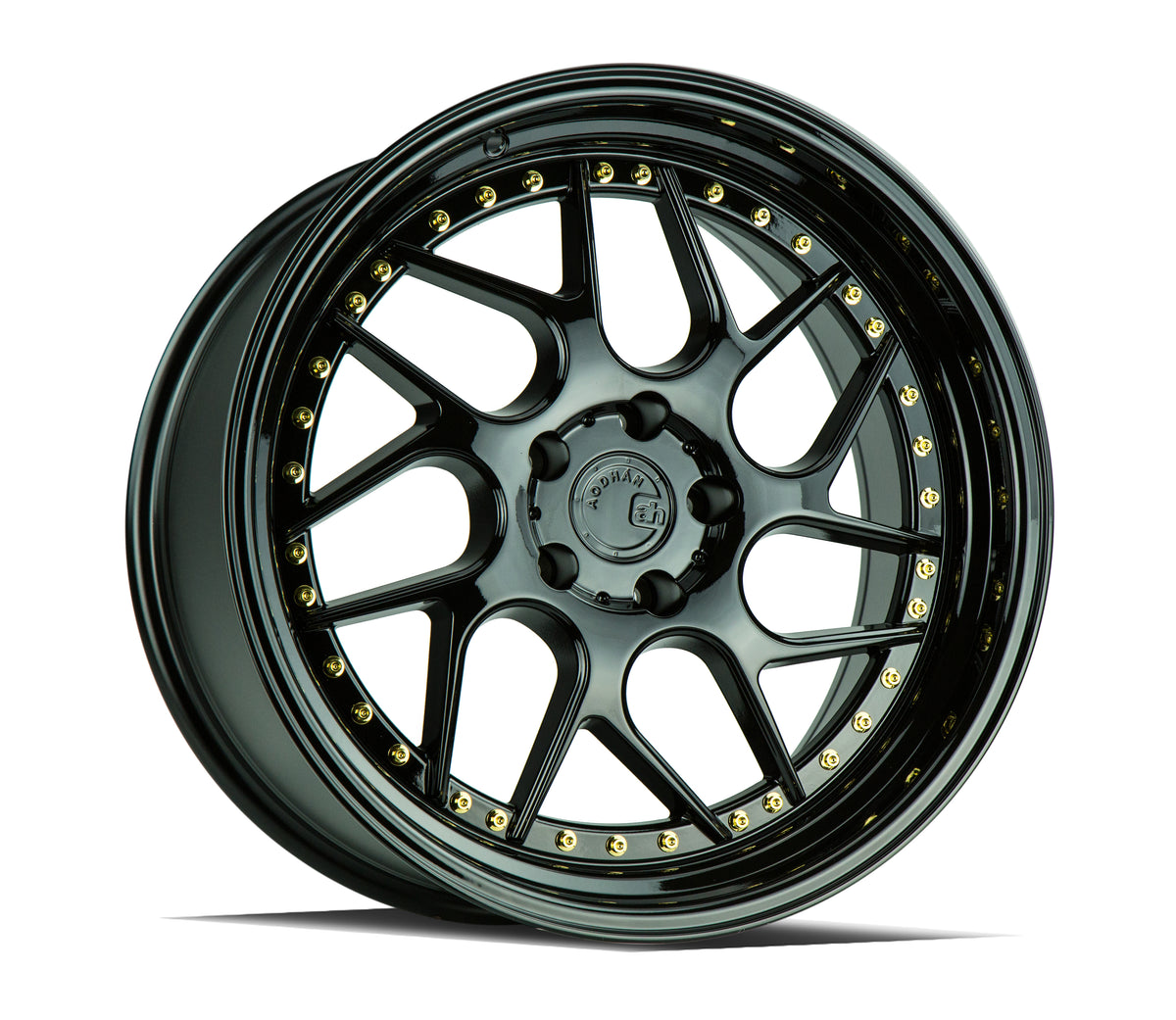 Aodhan DS01 Gloss Black W /Gold Rivets 19x9.5 +15 5x114.3 73.1mm - Wheelwiz
